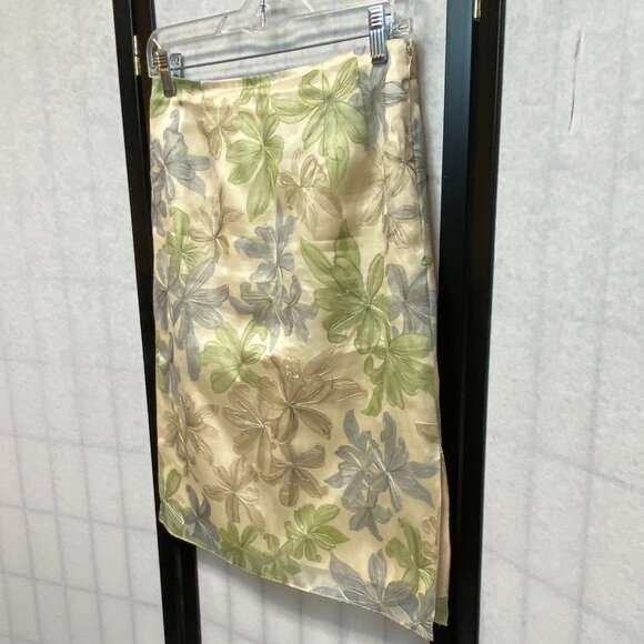 Talbots Petite Vintage Embroidered Botanical Sheer Silk Side Zip Pencil Skirt 4 - Picture 3 of 11